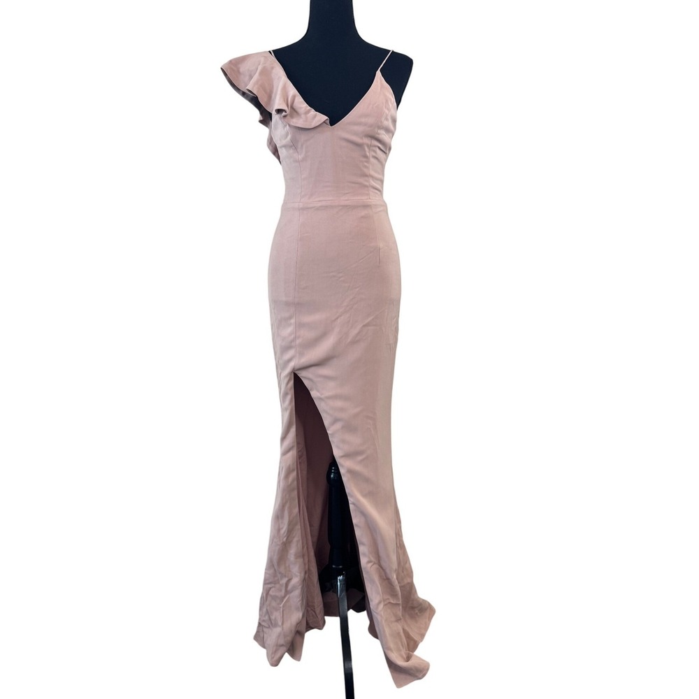La Maison Talulah Vanity Fair Gown XS One Shoulder Ruffle Slit Formal Maxi Dress